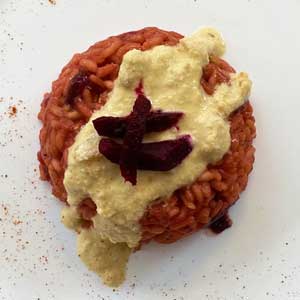 Ricetta Risotto alla barbabietola e crema d'arachidi